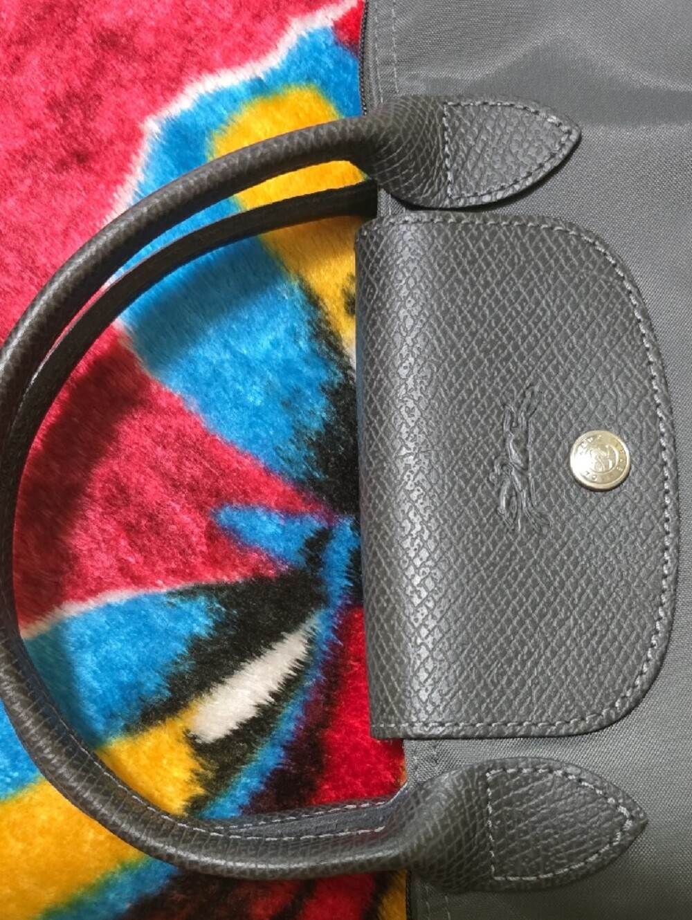 Longchamp Charcoal Gray Nylon Small Tote with Textured Leather Trim - Picture 6 of 7
